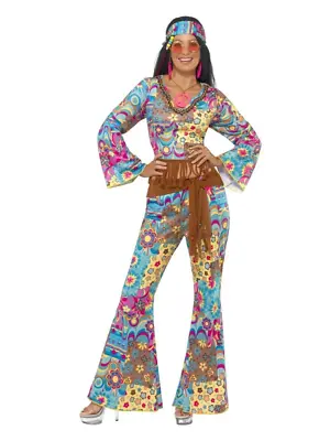 Hippy Flower Power Retro Flares Costume 1960's Groovy Disco Fancy Dress • $57.95
