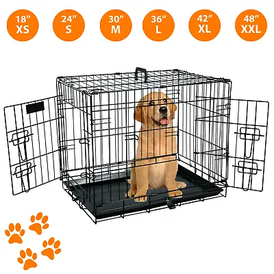 £73.95 • Buy Dog Cage Puppy Pet Crate Carrier Metal 2 Door Easy Assembly Flat Folding Travel