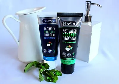 FineVine Activated Coconut Charcoal Toothpaste Mint+spearmint Combo Pack Whiten • $9.95
