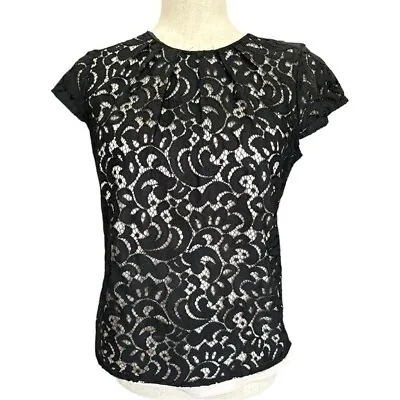 Milly Black Cotton Blend Lace Pink Lined Top Size 4 • $18.75
