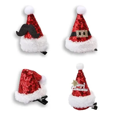 Christmas Mini Sequins Santa Hat Hair Clip Cartoon Beard Party Alligator Hairpin • $6.66