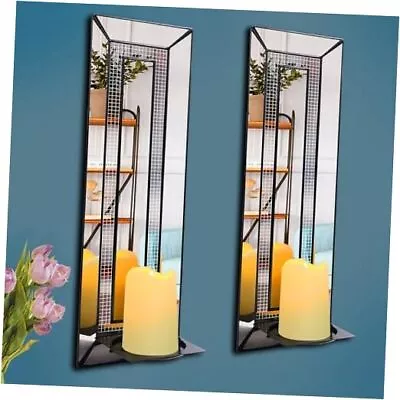 Wall Candle Holder Set Of 2 Rectangle Mirrored Candle Sconces Mosaic Crystal  • $40.48