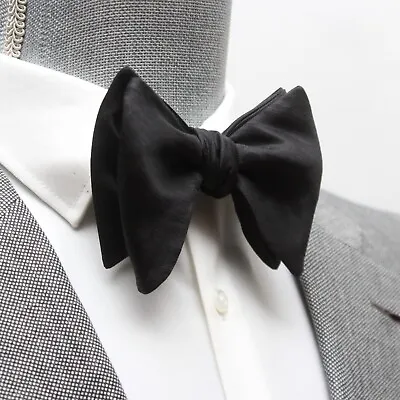 Men's Self-tied Big Butterfly Bow Tie Black Silk Linen S599 • $59.95