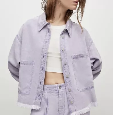 ALLSAINTS Lilac Nicola Denim Frayed Jacket ~ UK10 • £40