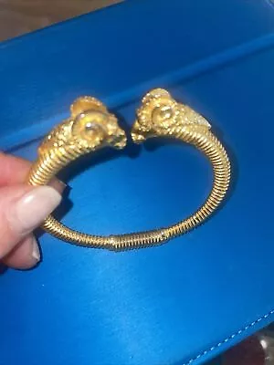 Vintage KJL Kenneth Jay Lane Rams Head Clamper Bracelet Gold Tone ~ Gorgeous! • $50