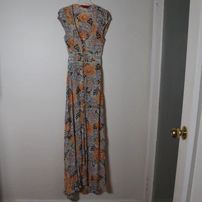 $29.97 • Buy Tigerlily Dress Women 6 Blue Orange Floral Boho Casual Maxi Sleeveless Buttons *