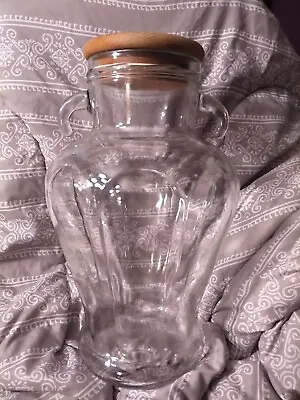 Vintage Large Clear Glass Vase Jug Jar 13” Tall 4250 Ml Olive Cookie Pot Belly • $25