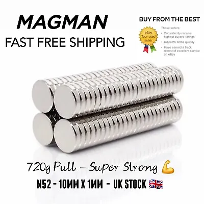 50 X  10mm X 1mm Very  Strong Neodymium Magnets N52 Craft Small Disc  10x1mm  • £9.99