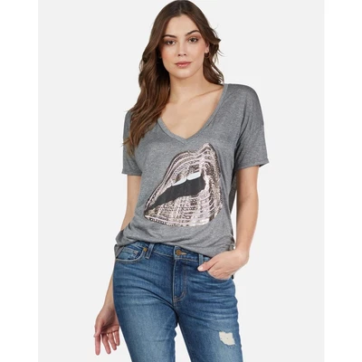 $30 • Buy Lauren Moshi Brixton Rose Gold Chain Lip Tee Heather Grey Size XS