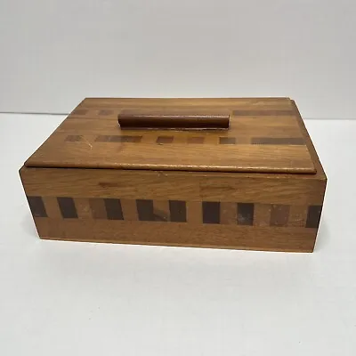 Marquetry Box Inlaid Wood Folk Art Mid Century Modern Retro Vtg Handmade 9x6x3 • $20