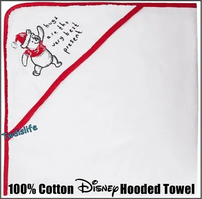 £6.99 • Buy 100% Cotton Disney Winnie The Pooh Bear Christmas Hooded Baby Bath Towel White