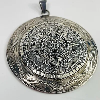 Mexico 925 Sterling Silver Aztec Mayan Calendar Amulet Necklace Pendant 2” • $48.99