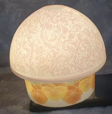 1950s — 1960s — VINTAGE — GLASS — PINK LACE & BROWN & ORANGE PANSY — LIGHTSHADE • £55.50
