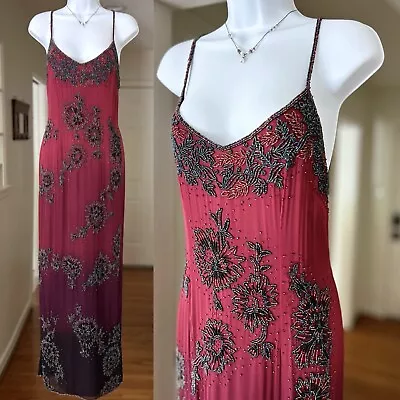 Vintage Beaded Dress Silk Gown Womens Fits Like 6 Ombre Maxi Evening Formal • $160