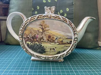 Vintage Sadler Barrel Shaped Teapot English Hunting Horse & Hounds Scene C.1938 • £8