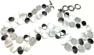Vintage Jewelry Necklace SIGNED TALBOTS Double Glass Bead Silver Mirror Grey 21 • $5