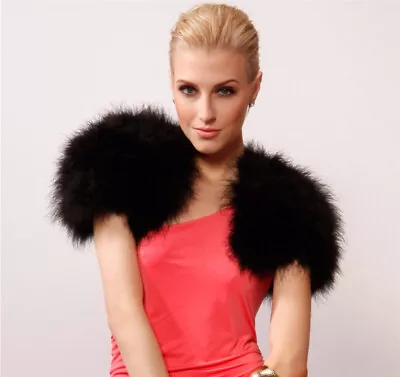 Women Real Ostrich Feather Fur Shrug Shawl Shoulder Wraps Wedding Party Black • $22.09