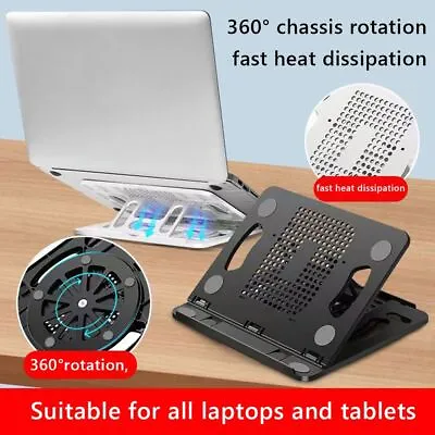 Adjustable Laptop Stand With Cooling Fan Desktop Notebook Holder Tablet Bracket • £8.99