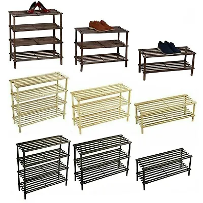 £9.99 • Buy Wooden Slated Shoe Rack Stand Holder Organizer Light Weight 2 / 3 / 4 Tier 