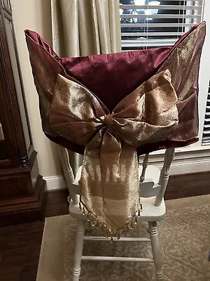 Vintage Look Elegant Dining Chair Cover Caps Wine/gold 23 1/2 X 13 1/2 Set Of 6 • $50