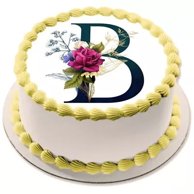 Monogram Initial Letter B Cake Topper Edible Muffin Party Decor Floral • $7.86