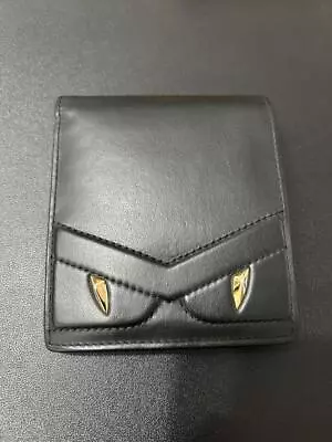 Fendi Monster Bifold Wallet Black Bug's Eye Leather Unisex Made In Italy • $199