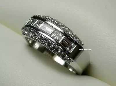 Men's Wedding Band Ring Round 3.00 Ct Simulated Diamond 925 Silver Gold Plated • $121.99