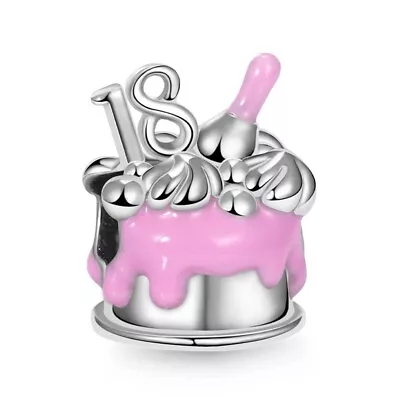 18th Birthday Cake Charm For European Bracelets S925 Sterling Silver • £8.99