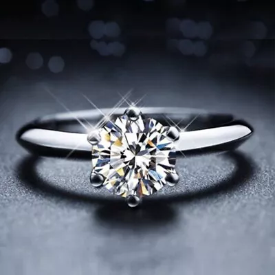 1 Ct Round Cut Diamond Solitaire Engagement Wedding Ring 14k White Gold Finish • £69