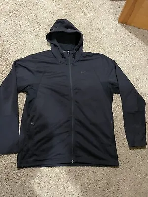 Men's NIKE Therma Fit Black Hooded Soft Shell Jacket Full Zip Black XL XLARGE • $35