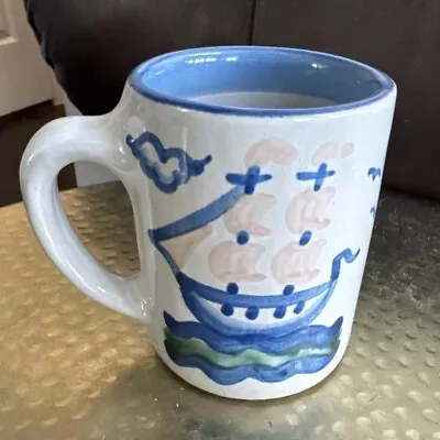 M A Hadley Hand Painted Art Pottery House Ship Clipper Coffee Mug AllGone Signed • $13.30