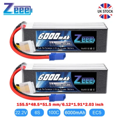 £159.99 • Buy 2X Zeee 22.2V 6S LiPo Battery 6000mAh EC5 100C For RC Car Airplane RC Drone Boat