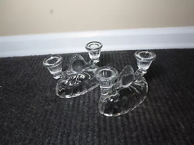 Vintage Glass Double Candelstic Holder Candelabra Heavy • $25