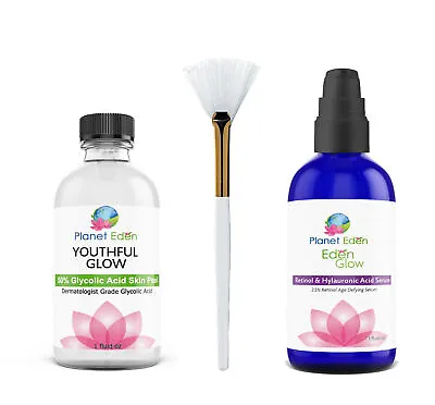 50% Glycolic Acid Skin Peel Kit + 2.5% Retinol Hyaluronic Acid Serum & Fan Brush • $26