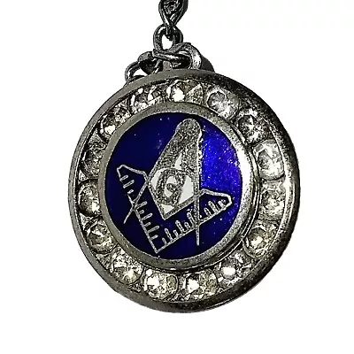 Vtg Masonic Klitzner Tie Tack With Chain Freemason Silver Rhinestone Jewelry  • $8.90