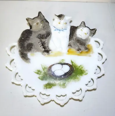 Three Little Kittens Plate Westmoreland Reticulated Milk Glass  8  Nest Eggs • $24.95