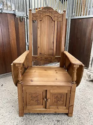 £160 • Buy Solid Pine Carved Chair With Storage / Hall Seat / Settle / Throne / Table