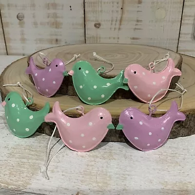 6 X Metal Bird Hanging Easter Decoration Polka Dot Pastels Eater Tree Fun Spring • £5.99