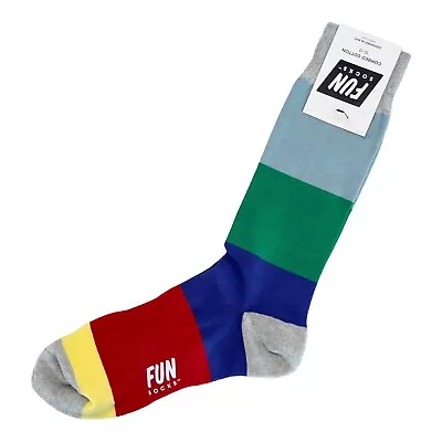 Fun Socks 2-Pair Color Block Mens Size 10-13 Socks Casual Dress • $4.95