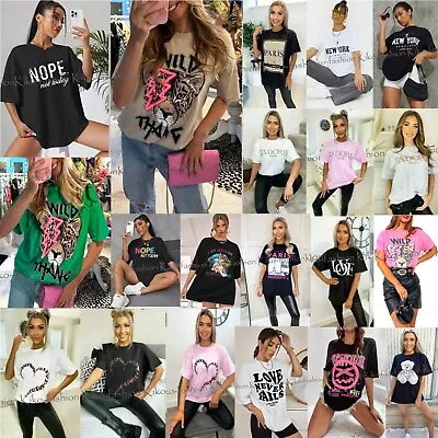 £8.90 • Buy Womens T Shirt Ladies Oversized Baggy Fit Short Sleeve Slogan T-shirt Tee Tops