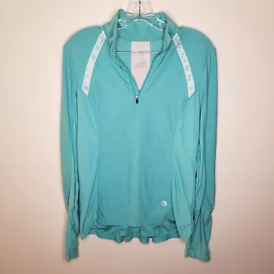 MPG Womens Green Teal Long Sleeve Athletic Quarter Zip Running Shirt Size M • $14.99
