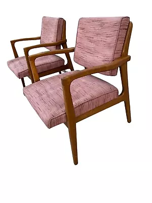 Mid-Century Modern Pair Sculptural Upholstered Arm Chairs • $599.99