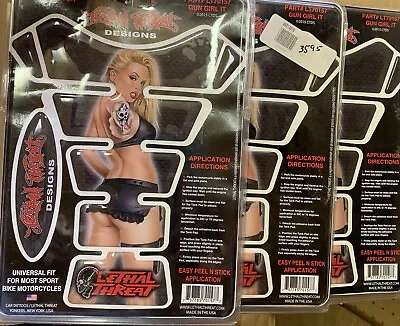 $43.18 • Buy Lot Of 3! Lethal Threat Motorcycle Tank Protector Gun Girl IT Pin Up Blonde Sexy