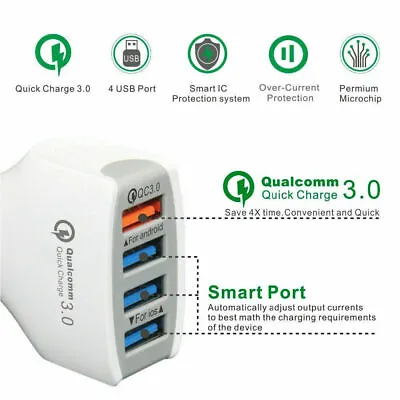 4 Ports USB Car Charger Adapter Socket Quick Charge HQ 3.0 5V 9V 12V Fast • £5.99