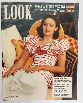 LOOK Magazine August 13 1940 Linda Darnell~Adolph Hitler ~WWII Map Panama Canal • $29.99