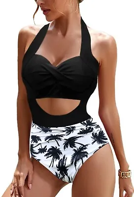 Cut Out One Piece Halter Bikini Push Up Swimsuit Swimming Costume Size 18-20  • £14.99