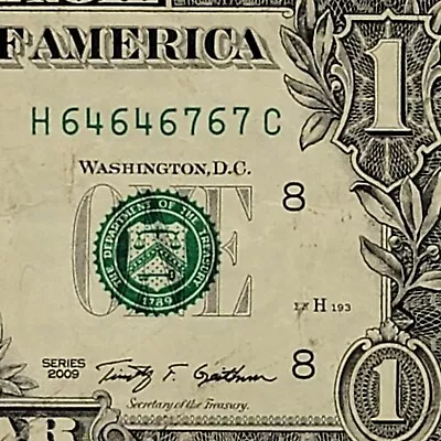 Alternating 6s Fancy Serial Number One Dollar Bill H64646767C FW Repeating Pairs • $6