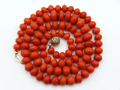 Old Real Antique Natural Dark Red Aka Mediterrean Coral Necklace Beads Chain 14K • $16000