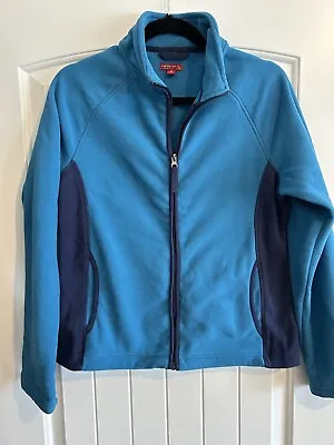 MERONA Full Zip Jacket Size Medium Fitted Fleece Blue Color Block Pockets Coat • $8.99