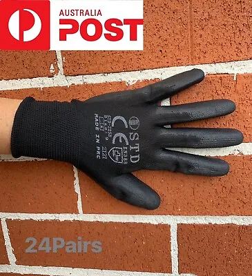 24 Pairs PU Coated Safety Work Gloves Mechanic General Purpose Garden Builder L • $32.99